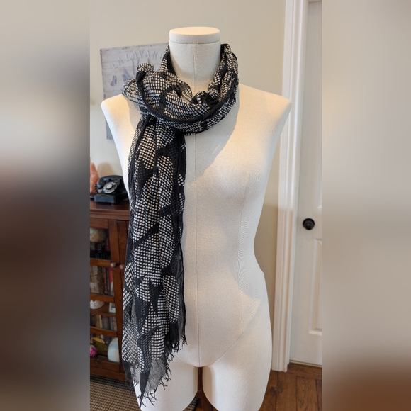 kate spade Accessories - Kate Spade New York Lightweight Black Scarf White Spade Motif, Frayed Edges